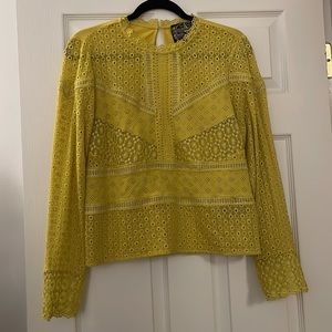 James Coviello Mustard Yellow Lace Top in Medium